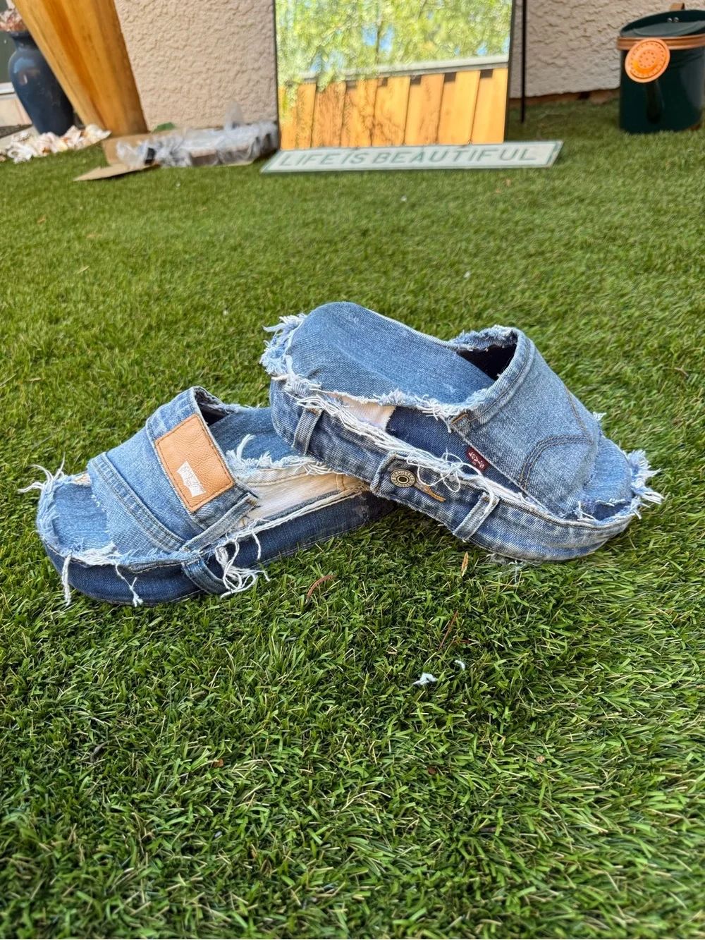 Platform denim slides made by me SOLEMATE DENIM on my Etsy listed above.